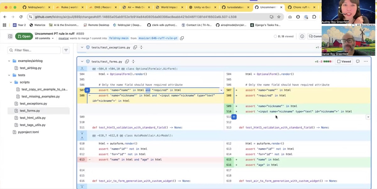 Code diff showing chained assertions split into separate statements